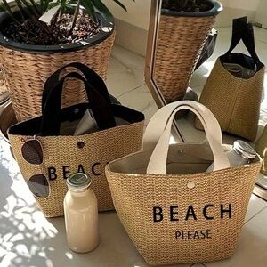 Beach Please Straw Tote Bag